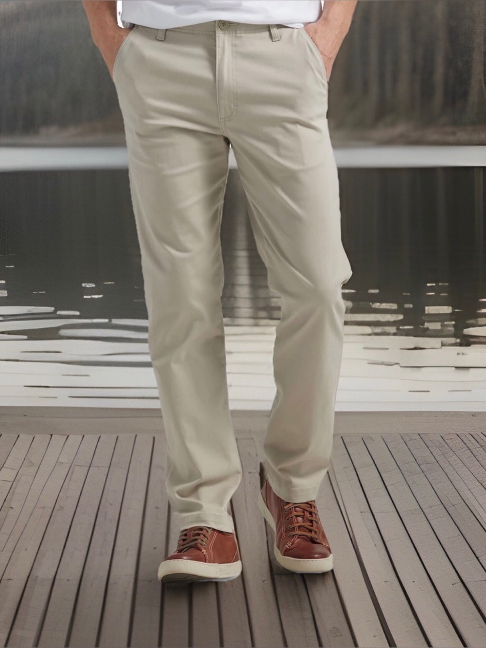 Lee Men’s Comfort Slim Fit Pants 29x30 Khaki Stretch Flat Front Uniform EUC